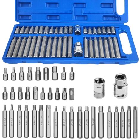 Juego de 40 llaves de vaso hexagonales Torx, juego profesional de llaves de vaso Torx macho con estuche, adaptador de 3/8" y 1/2", para reparación de automóviles.