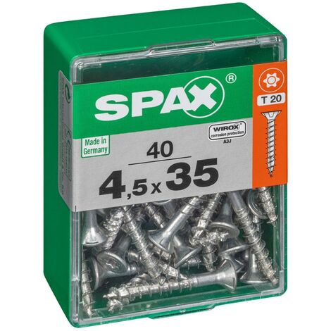 Juego de 40 tornillos SPAX de acero cabeza avellanada plana, Diam.4.5 mm x L.35 mm SPAX