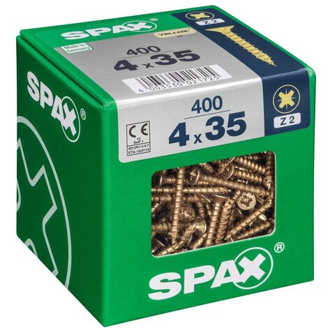 Juego de 400 tornillos de acero con cabeza avellanada pozidriv SPAX, Diam.4 mm x L.35 mm SPAX