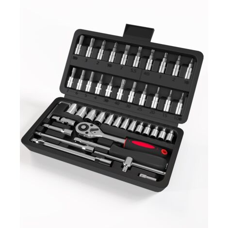 Juego de 46 dados de trinquete de 1/4" cromados, llave de trinquete y juego de trinquete, apto para bicicletas y herramientas de mecánica automotriz, tamaño de 1/4"