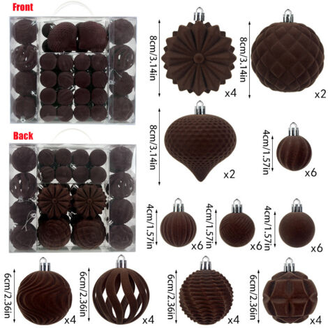 Juego de 48 bolas de plástico flocado con efecto flocado – 4/6/8 cm, estilo retro.