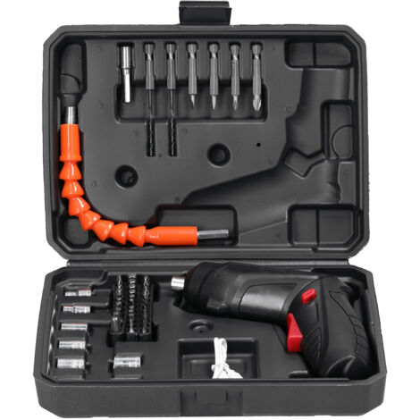 Juego de 48 destornilladores eléctricos inalámbricos recargables de 4,2 V, que incluye puntas, vasos y herramientas combinadas, con caja de almacenamiento para montaje en estantes y puertas.
