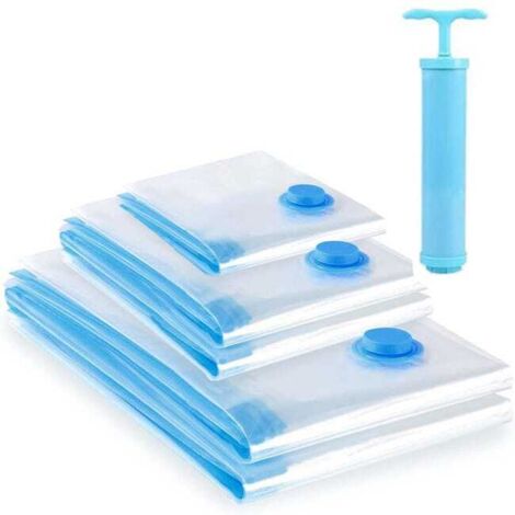 Juego de 5 bolsas de almacenamiento al vacío con bomba manual (1 pequeña + 2 medianas + 2 grandes)