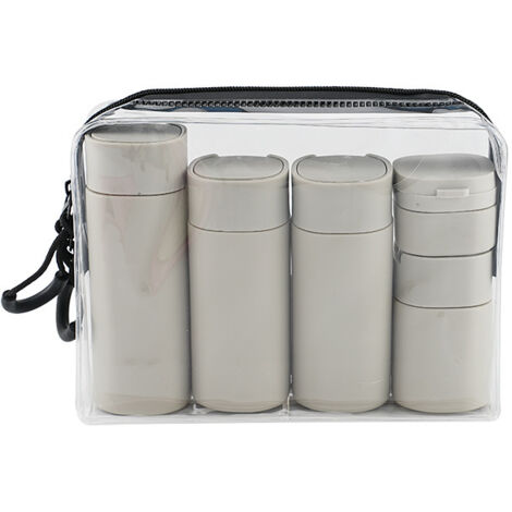 Juego de 5 botellas dispensadoras de viaje, juego de recipientes para artículos de aseo de viaje (gris)