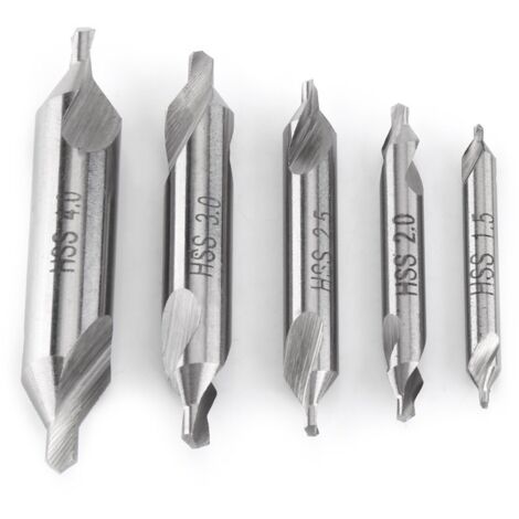 Juego de 5 brocas de centrado, brocas de doble extremo, 60 grados, 1,5/2,0/2,5/3,0/4,0 mm