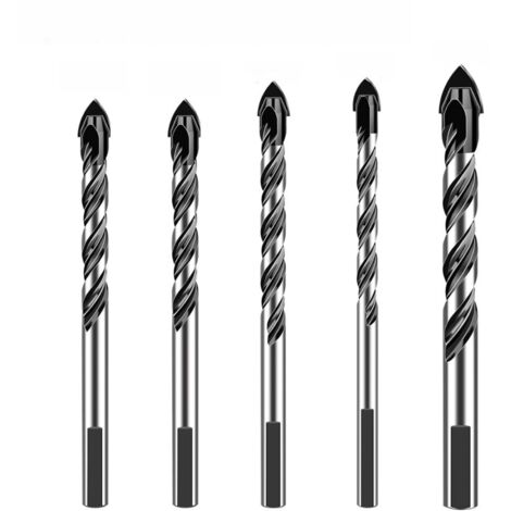 Juego de 5 brocas multimaterial de 6-12 mm, con punta de carburo de tungsteno, para azulejos, hormigón, ladrillo, vidrio, madera y espejos de pared.