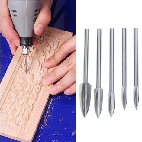 Juego de 5 brocas para grabado en madera fabricadas en acero y carburo macizo para trabajar la madera.