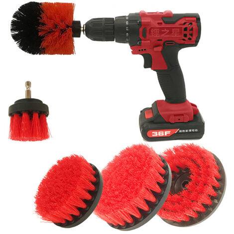Juego de 5 cepillos de limpieza para taladros, cepillo destornillador, potente cepillo para azulejos, cocina, suelos, coche y bañera (rojo)