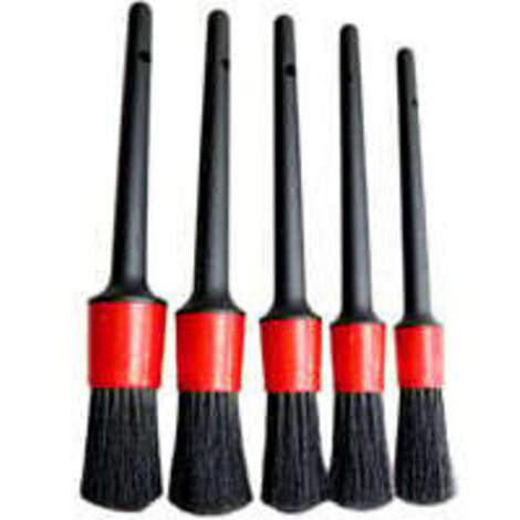 Juego de 5 cepillos para limpieza de coche, cerdas suaves para cuero (negro y rojo)