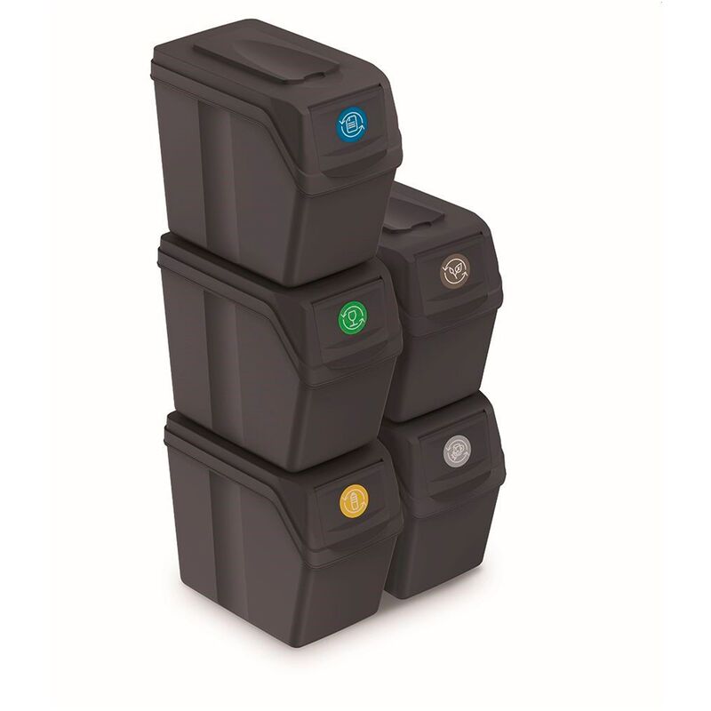 

Juego de 5 cubos de reciclaje 100L Sortibox de plastico en color antracita - Prosperplast