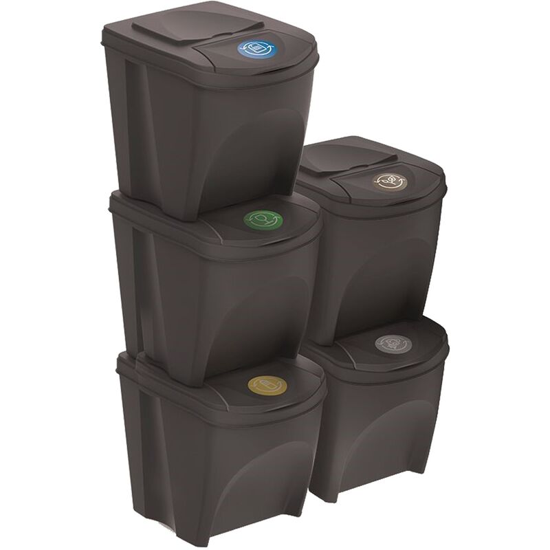 

Juego de 5 cubos de reciclaje 125L Sortibox de plastico en color antracita - Prosperplast