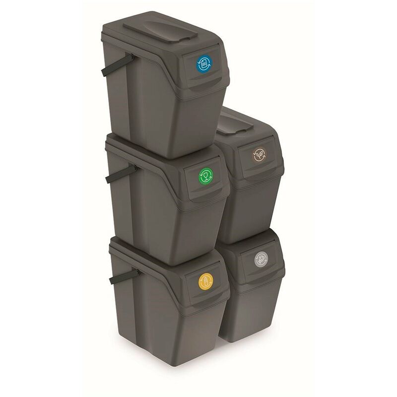 

Juego de 5 cubos de reciclaje 125L Prosperplast Sortibox de plastico en color gris