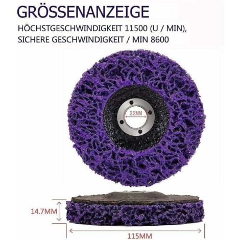 Juego de 5 discos de limpieza morados, discos de desbaste, discos de desbaste de 115 x 22 mm para acabado de superficies y pintura, discos de desbaste para amoladoras angulares, DOLASO