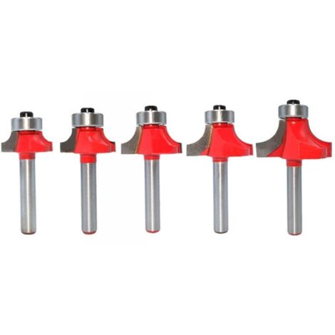 Juego de 5 fresas de chaflán angulares con vástago de 6 mm y rodamiento para limpiar y nivelar madera.