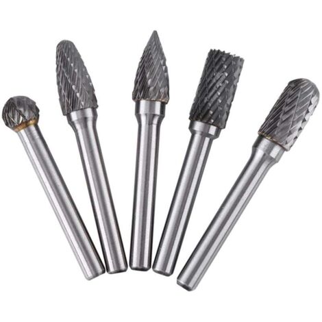 Juego de 5 fresas rotativas de acero de tungsteno con vástago de 6 mm y cabezal de 10 mm