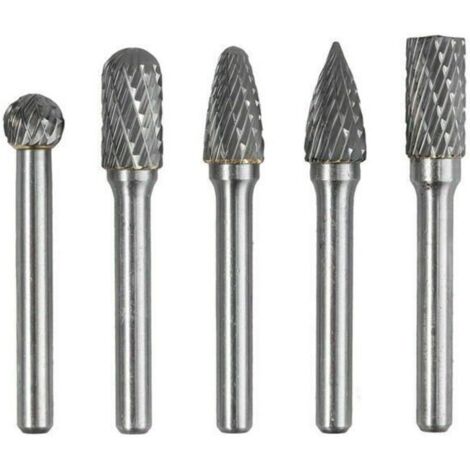 Juego de 5 fresas rotativas de doble corte de carburo de tungsteno con vástago de 6 mm y cabeza de 10 mm para trabajos de carpintería, grabado, amoladora de troqueles y tallado.