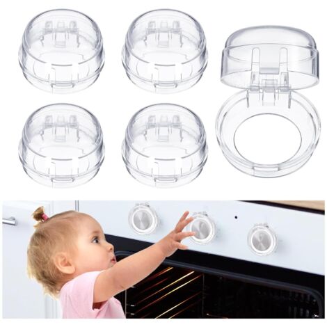 Juego de 5 fundas de seguridad para mandos de cocina de gas, tamaño universal, extraíbles y adhesivas, para seguridad infantil (blancas).