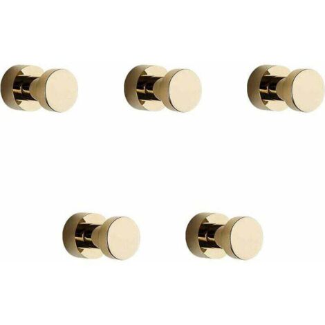 Juego de 5 ganchos para toallas dorados, de metal inoxidable, para albornoces y abrigos, autoadhesivos o para montar en la pared del baño.