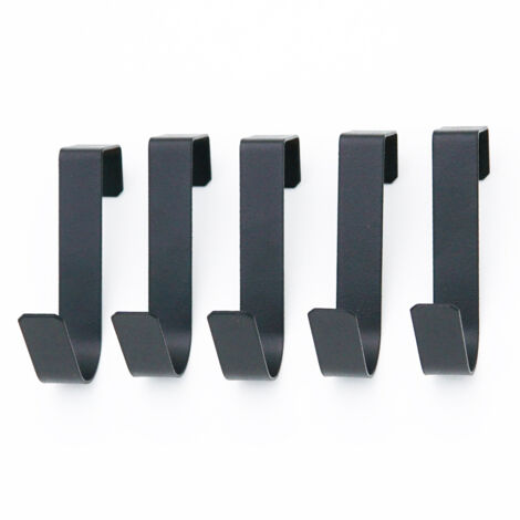 Juego de 5 ganchos para toallas impermeables de acero inoxidable para puertas de baño de cristal sin marco, 2,2 cm, negro mate.
