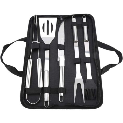 Juego de 5 herramientas para barbacoa, resistentes y duraderas, de acero inoxidable para patio, barbacoa de jardín, camping, senderismo y picnic.