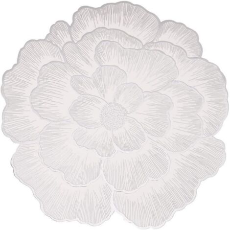 Juego de 5 manteles individuales de PVC con diseño floral, resistentes al calor y antideslizantes, con aislamiento térmico para cocina y comedor, 38 cm (Peonía plateada).
