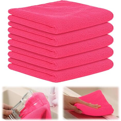 Juego de 5 paños de microfibra ultrasuaves para lavar platos y limpiar la cocina, súper absorbentes y sin pelusa, reutilizables, 30x30 cm (rosa).