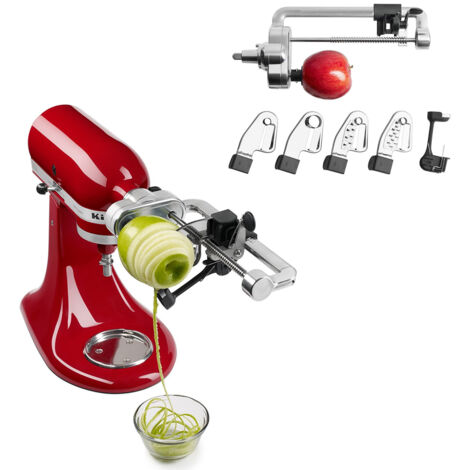 Juego de 5 peladores de frutas, para accesorio KitchenAid Spiralizer Plus con pelador, descorazonador y rebanador, color plateado