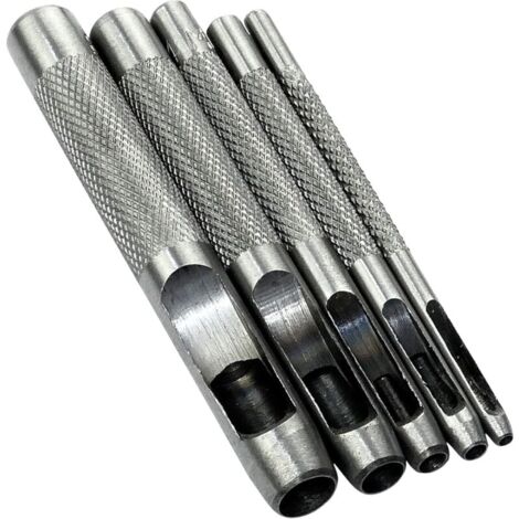Juego de 5 perforadoras YMYNY de 2, 3, 4, 6 y 8 mm. Perforadora hueca para hacer agujeros en cinturones, cuero, corcho, tela y correas de reloj. Martillo de acero.