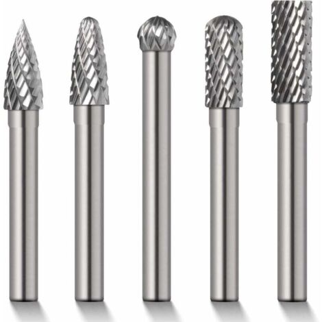 Juego de 5 piezas de cabezal de rectificado de acero de tungsteno de 6 x 10 mm, fresa de extremo ADFG Red Box. Cabezal de rectificado de acero de tungsteno.