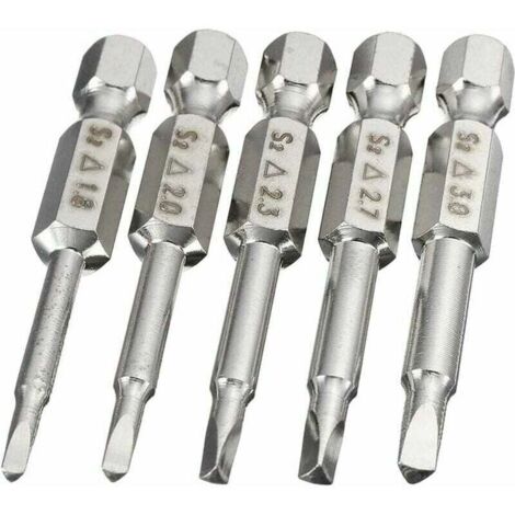 Juego de 5 puntas de destornillador eléctrico con vástago hexagonal y cabeza triangular de 50 mm, puntas de destornillador magnético de 6,35 mm, vástago hexagonal, punta triangular de acero S2 de 1,8/