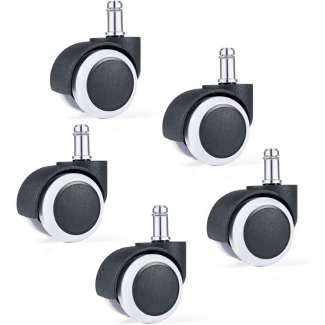 Juego de 5 ruedas para silla de oficina, ruedas de repuesto para sillón de 11/50 mm, patas silenciosas para suelos duros, color blanco
