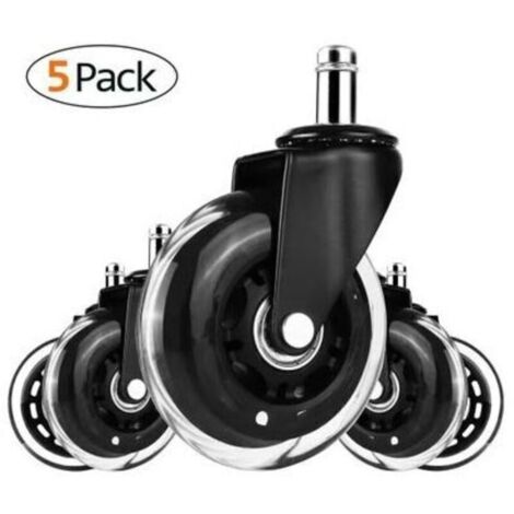 Juego de 5 ruedas para sillas de oficina, ruedas para suelos duros, capacidad de carga 200 kg, ruedas giratorias de 360°, aptas para todo tipo de suelos, diámetro 75 mm.