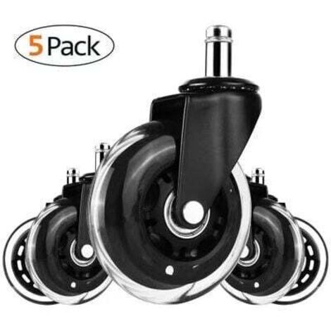 Juego de 5 ruedas para suelos duros para sillas de oficina, ruedas giratorias para sillas de oficina con carga de hasta 200 kg, rueda giratoria de 360°, aptas para todo tipo de suelos, diámetro: 75 mm