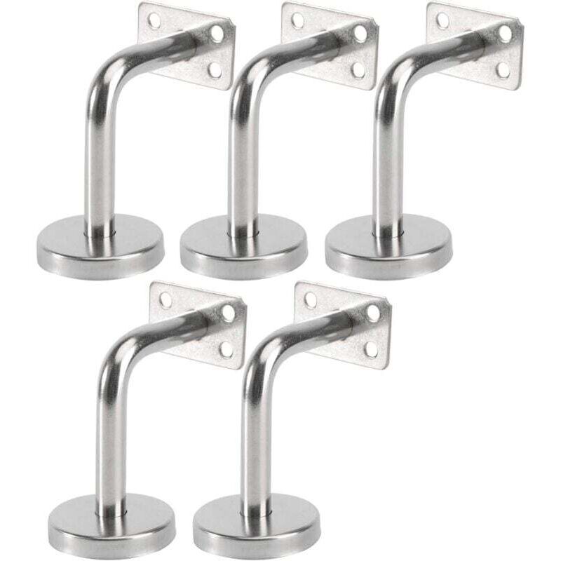 Juego de 5 soportes para pasamanos de acero inoxidable: soportes para pasamanos montados en la pared para escaleras interiores y exteriores,
