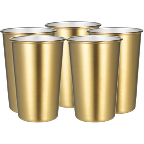 Juego de 5 tazas de café de acero inoxidable, 500 ml, color dorado, boca ancha, resistentes al calor y al frío, irrompibles.