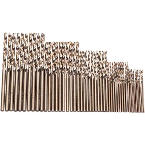 Juego de 50 Brocas Cobalto M35 - 1-3 mm - Para taladrar en acero templado, hierro fundido y acero inoxidable Ulisem
