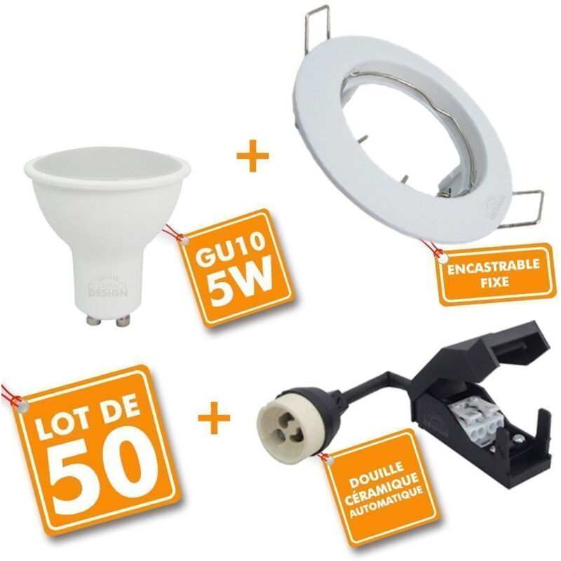 

Eclairage Design - Juego de 50 luminarias Downlight completas blancas con GU10 LED 5W eq 40W | Temperatura de color: Blanco cálido 2700K