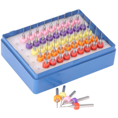 Juego de 50 microbrocas de carburo de tungsteno (0,5 + 0,6 + 0,7 + 0,8 + 0,9 mm) para grabado de placas de circuitos impresos (color aleatorio).