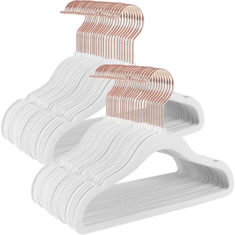 Juego de 50 perchas con ganchos color oro rosa, antideslizantes y que ahorran espacio, perfectas para ropa de niños y bebés, faldas y pantalones, en terciopelo blanco.