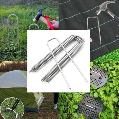 Juego de 50 postes de acero galvanizado de 3,2 mm de espesor, 100 x 40 mm, anclajes al suelo para redes de jardín en forma de U