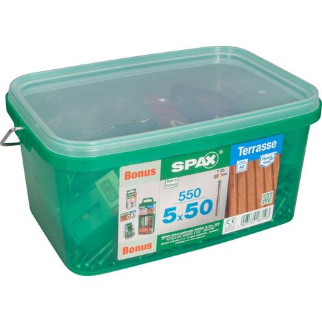 Juego de 550 tornillos para terraza de acero inoxidable cabeza cilíndrica SPAX estrella, Diam.5 mm x L.50 mm SPAX