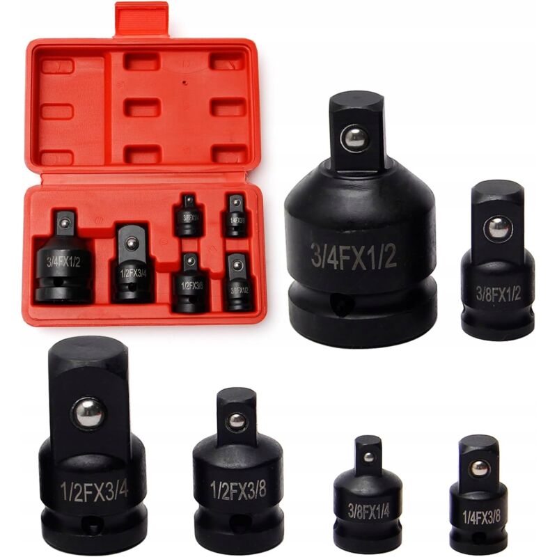 Juego de 6 adaptadores de impacto Cr-Mo para pistolas de impacto. Alta resistencia, uso profesional e industrial, medidas de 1/4” a 3/4”.