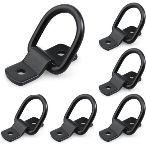 Juego de 6 anillas de amarre con tornillos y soportes - Gancho de amarre tipo D - Capacidad de carga 400 kg - Anillas de amarre de acero inoxidable negro - Anillas de fijación para remolques, coches y