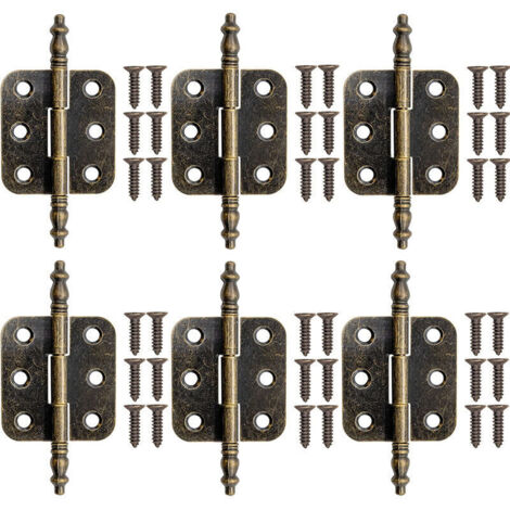 Juego de 6 bisagras vintage de bronce para puertas de armario, bisagras decorativas de hierro con tornillos