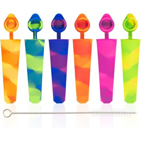Juego de 6 bolsas reutilizables de silicona para helados/moldes con tapa, libres de BPA (multicolores)