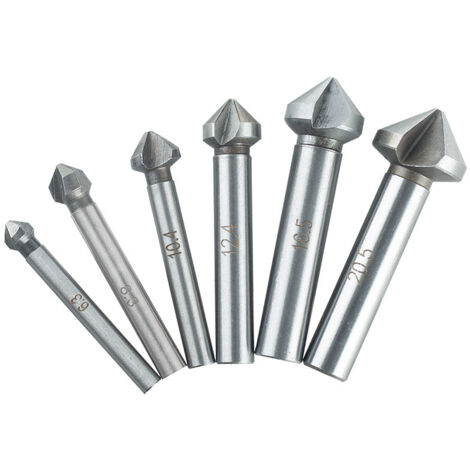 Juego de 6 brocas avellanadoras HSS de 90 grados, broca avellanadora HSS, broca avellanadora de 90°, broca avellanadora de metal HSS, para acero al carbono, PVC y tableros de madera (plata)