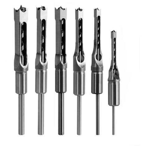Juego de 6 brocas cuadradas para madera con cincel para mortajar, cincel para mortajar y brocas para mortajar de 1/4", 5/16", 3/8", 9/16", 5/8", 1/2"