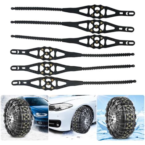 Juego de 6 cadenas antideslizantes universales para nieve, aptas para neumáticos de coche, todoterreno y SUV.