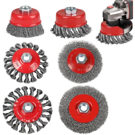 Juego de 6 cepillos de alambre de 75 mm, 100 mm y 125 mm para amoladoras angulares, cepillos M14 para amoladoras angulares, cepillos de limpieza de alambre para taladros y amoladoras angulares, cepill