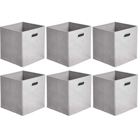Juego de 6 cubos de almacenamiento de tela plegables con ojales ovalados, gris claro